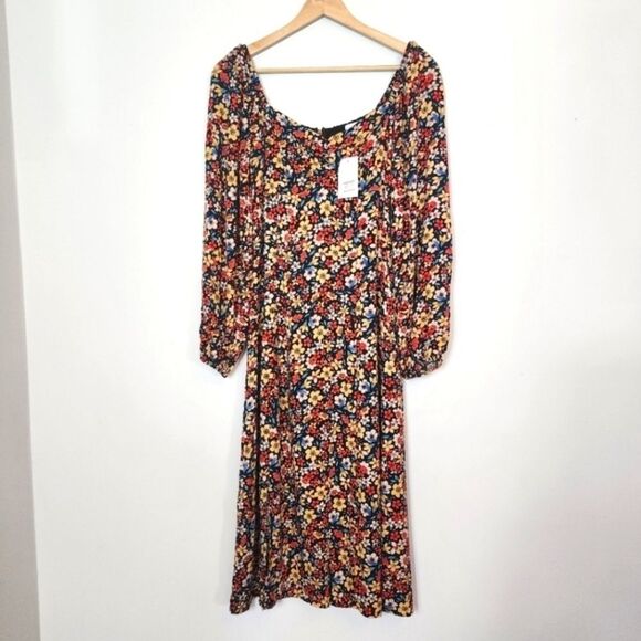 NWT Lost + Wonder Floral Paradise Valley Puff Sleeves Smocked Midi Dress SZ XL - Picture 2 of 7